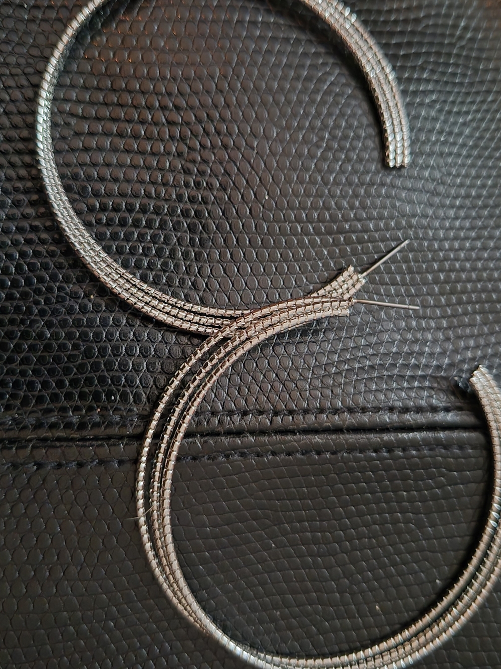 Silver Textured Hoop Earrings Large Inner Twine